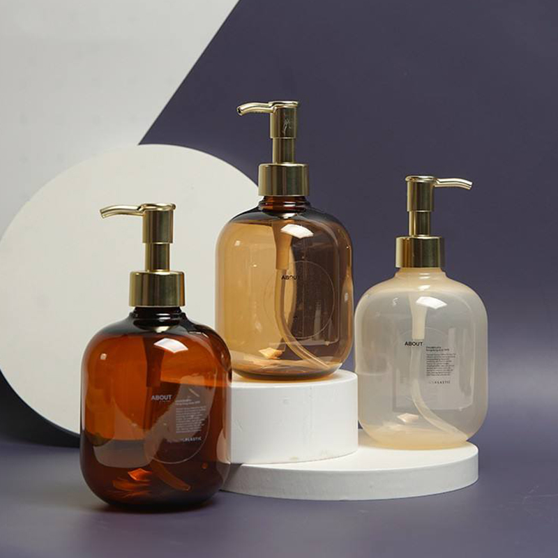 300 ml 500 ml PET-plast, rav, rund tom balsam Body Lotion-flaske Gull PET-lotionpumpe sjampoflaske