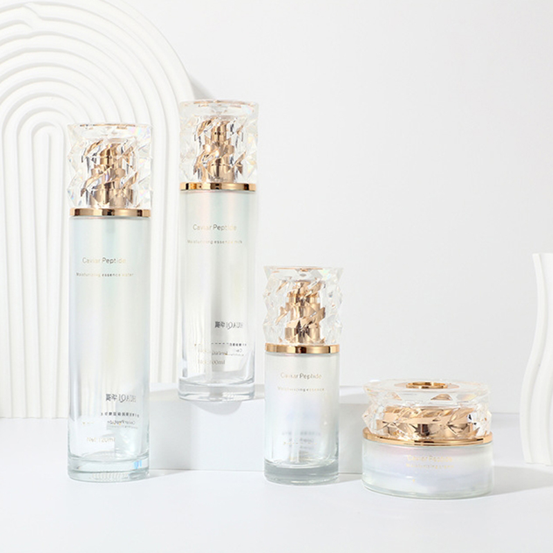 Farget gradient kosmetisk emballasjesett trykt tom ansiktskremkrukke Hudpleieglass lotionflaske med pumpe Farget gradient kosmetisk emballasjesett trykt tom ansiktskremkrukke Hudpleieglass lotionflaske med pumpe