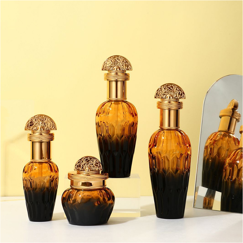 Frostet klart glass Hudpleieemballasje Kosmetikkbeholdere Glasslotionflaske med dråpepumpe Frostet klart glass Hudpleieemballasje Kosmetikkbeholdere Glasslotionflaske med dråpepumpe