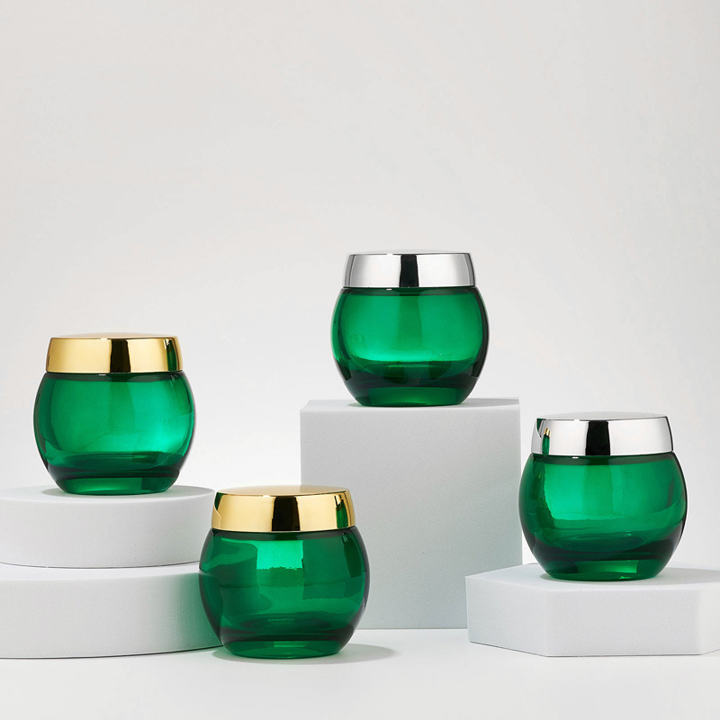 Grønn gjennomsiktig glasskosmetikkkrukke Tom Body Lotion-krukke Grønn gjennomsiktig glasskosmetikkkrukke Tom Body Lotion-krukke