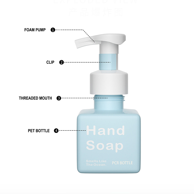 Påfyllbar PCR 250 ml Square Facial Cleanser Såpedispenser Plast Håndsåpe Body Wash flaske med skumpumpe Påfyllbar PCR 250 ml Square Facial Cleanser Såpedispenser Plast Håndsåpe Body Wash flaske med skumpumpe