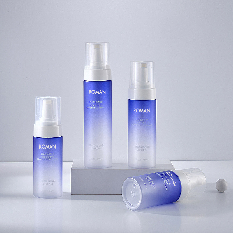 100ml 120ml 150ml 200ml PET Gradient Blue Color Foam Flytende Såpedispenser Skumpumpeflaske Dusjgel Håndvaskflaske Baderomsutstyr