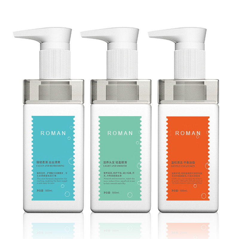 500ml 750ml Luksus tom kosmetikk firkantet skulder Plast Hotel Lotion Sjampo Pumpeflaske og balsam med håndvask såpedispenser 500ml 750ml Luksus tom kosmetikk firkantet skulder Plast Hotel Lotion Sjampo Pumpeflaske og balsam med håndvask såpedispenser