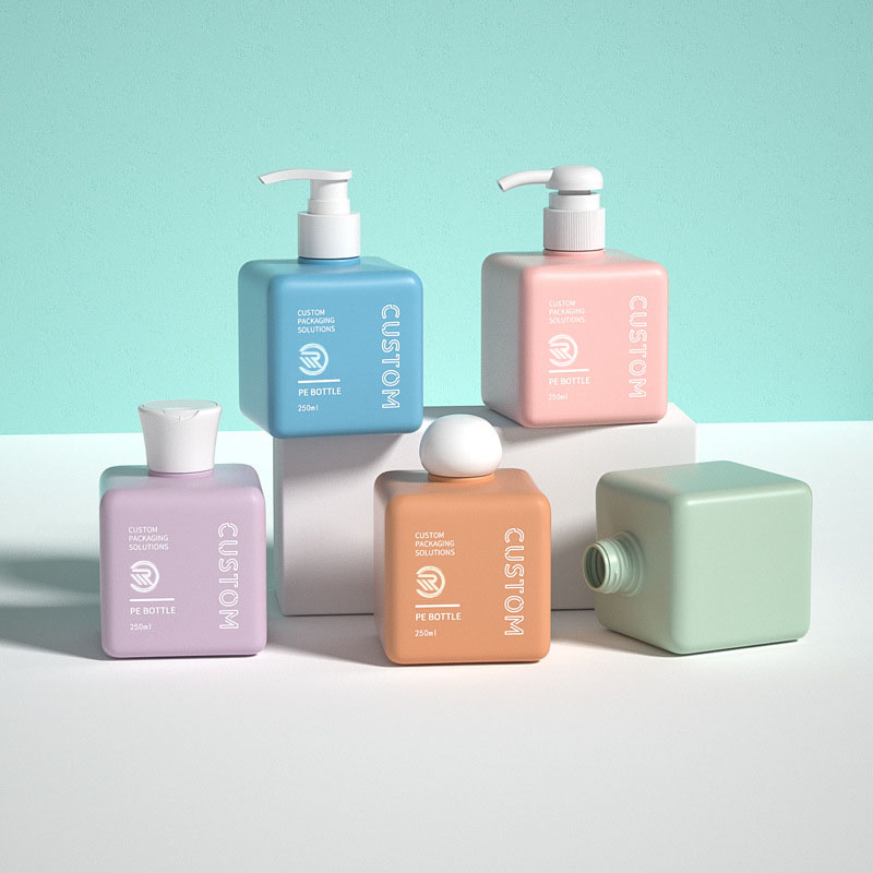 Populær resirkulert PET-plast Square Hudpleie Shampoo Body Butter Oljeflasker 150ml 200ml 250ml Størrelser med silketrykk