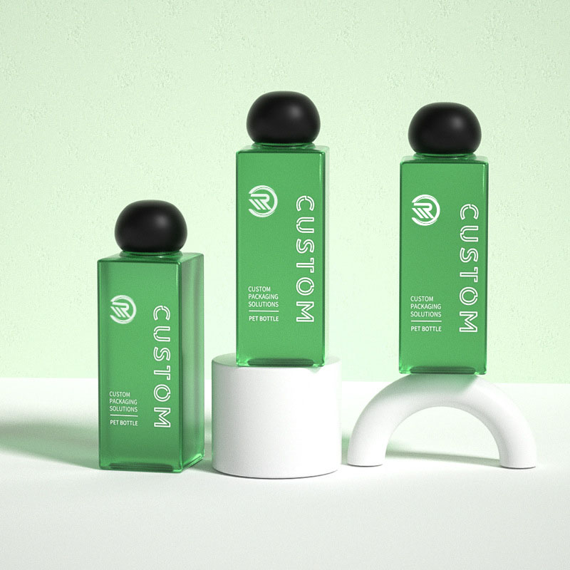 Premium Plastic Square 200ml 250ml Clear Frosted Cosmetic Lotion-flasker for hudpleie Serum Premium Toner-emballasje med kuleformet skrukork