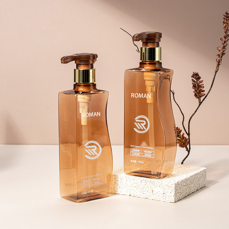 Pålitelig 350 ml 500 ml kurveformet ravfarget kjæledyrplast, tom bodylotion-flaske med pumpe for hårpleie, bruk av sjampobalsam eller ansiktskrem Pålitelig 350 ml 500 ml kurveformet ravfarget kjæledyrplast, tom bodylotion-flaske med pumpe for hårpleie, bruk av sjampobalsam eller ansiktskrem